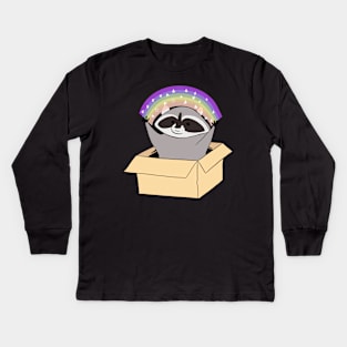 Funny Raccoon in a box with a rainbow Kids Long Sleeve T-Shirt